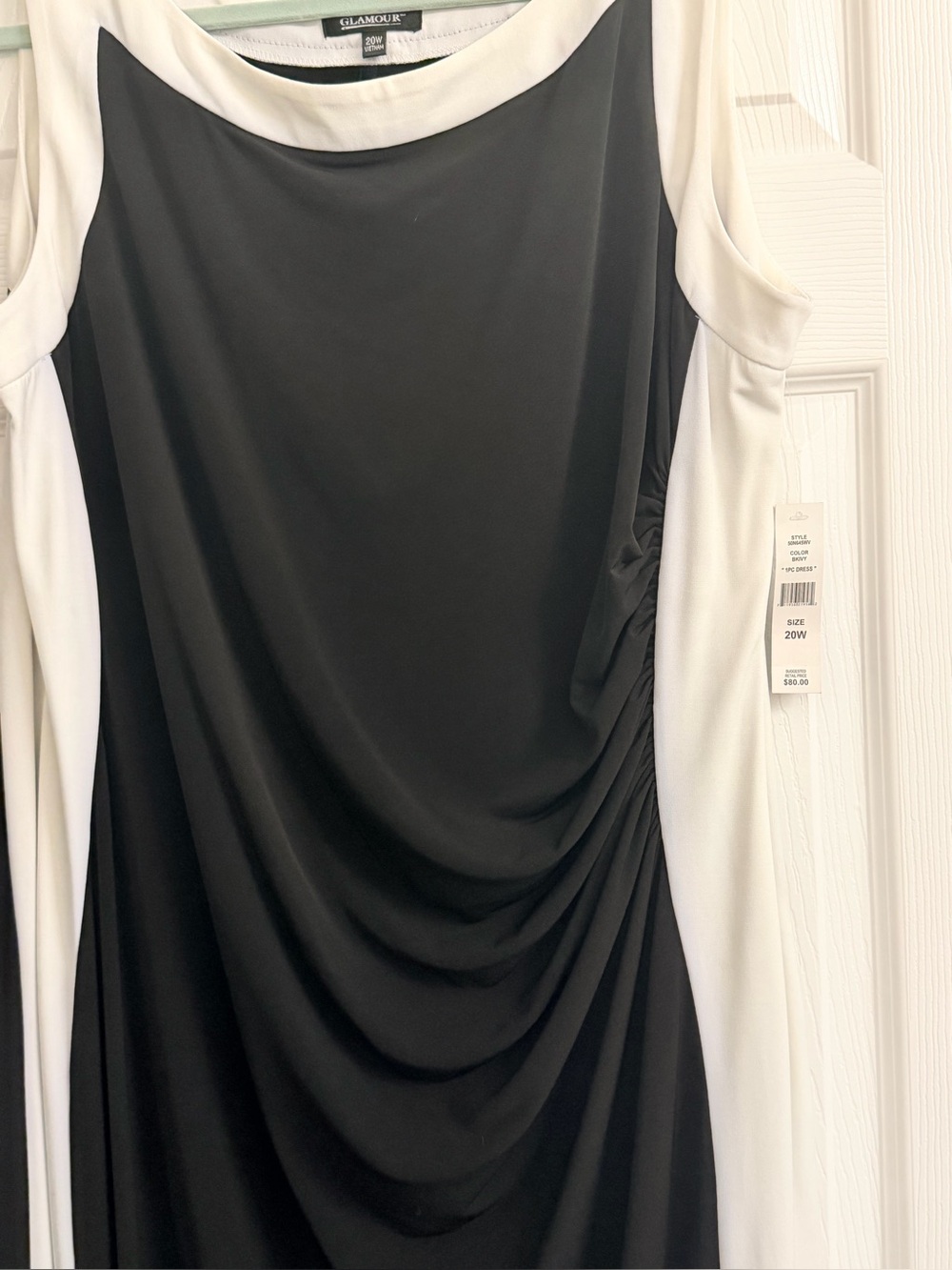 Glamour Black and White Draped Midi Sheath Dress
